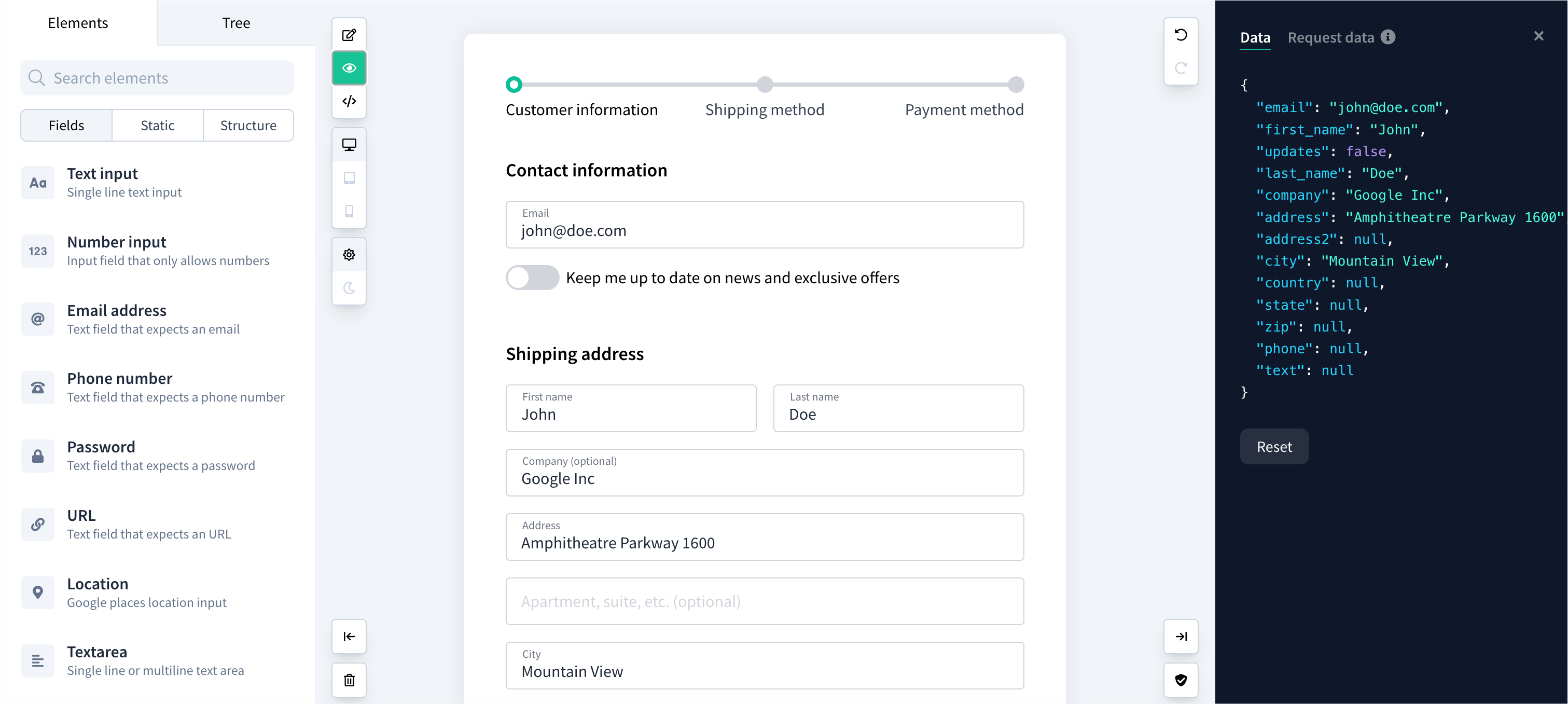 screenshot of Vueform Builder